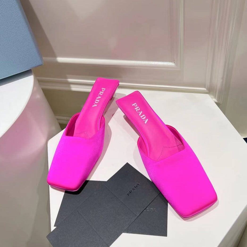 Luxury PradaSQUARE TOE MULES BRIGHT PINK SATIN