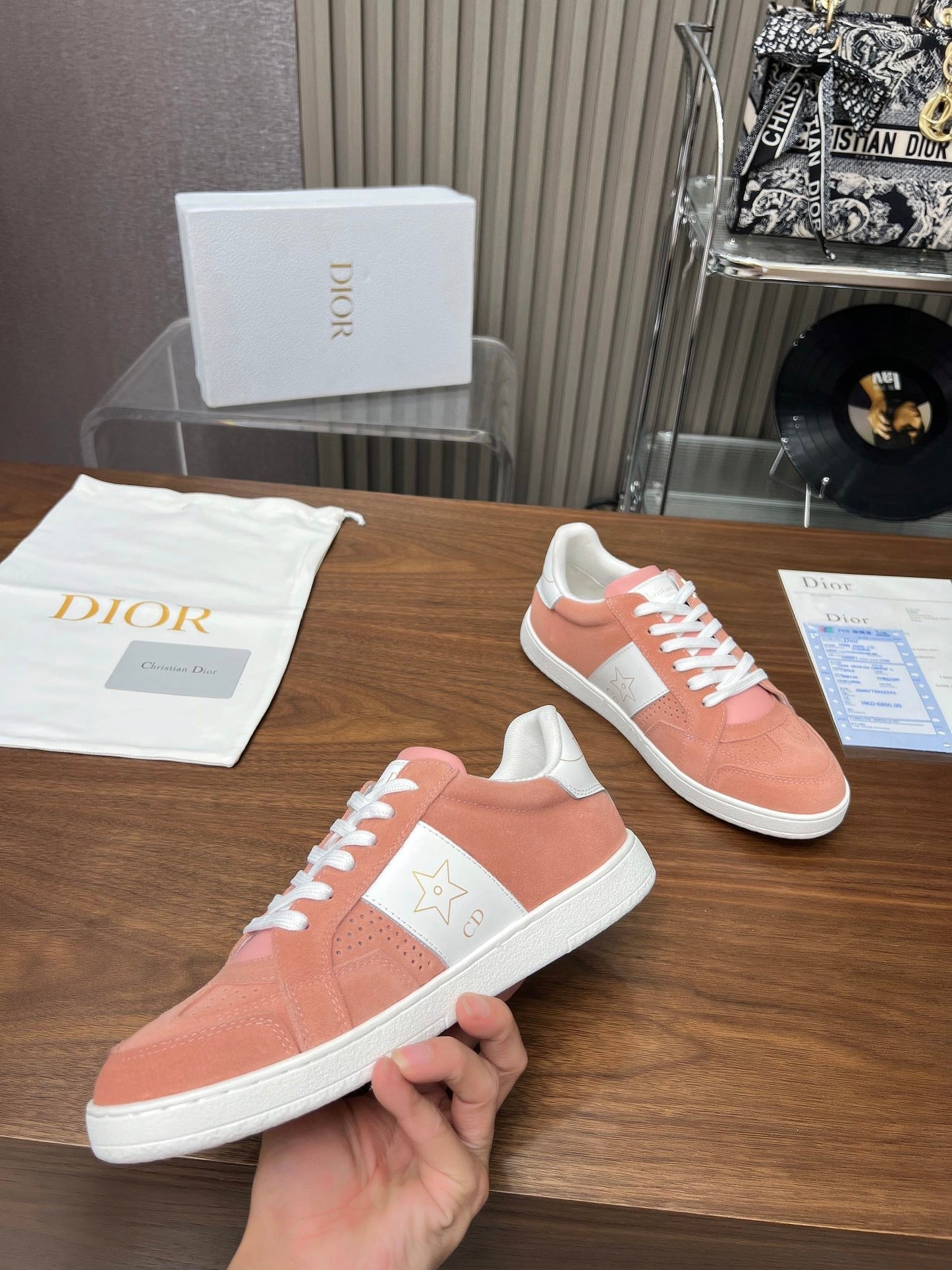 Luxury DiorStar Sneaker Pink Orange Suede And Calfskin
