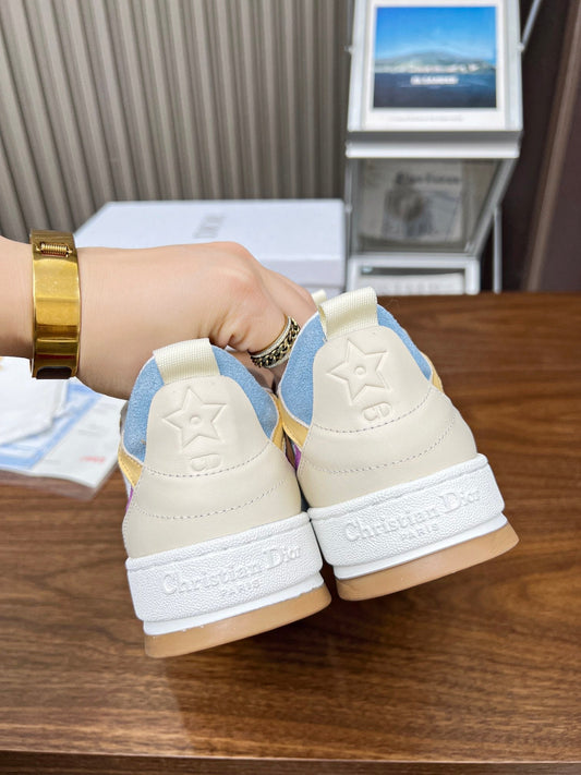 Luxury DiorOne Sneaker White Beige Mix Blue Yellow Oblique Perforated Suede And Calfskin