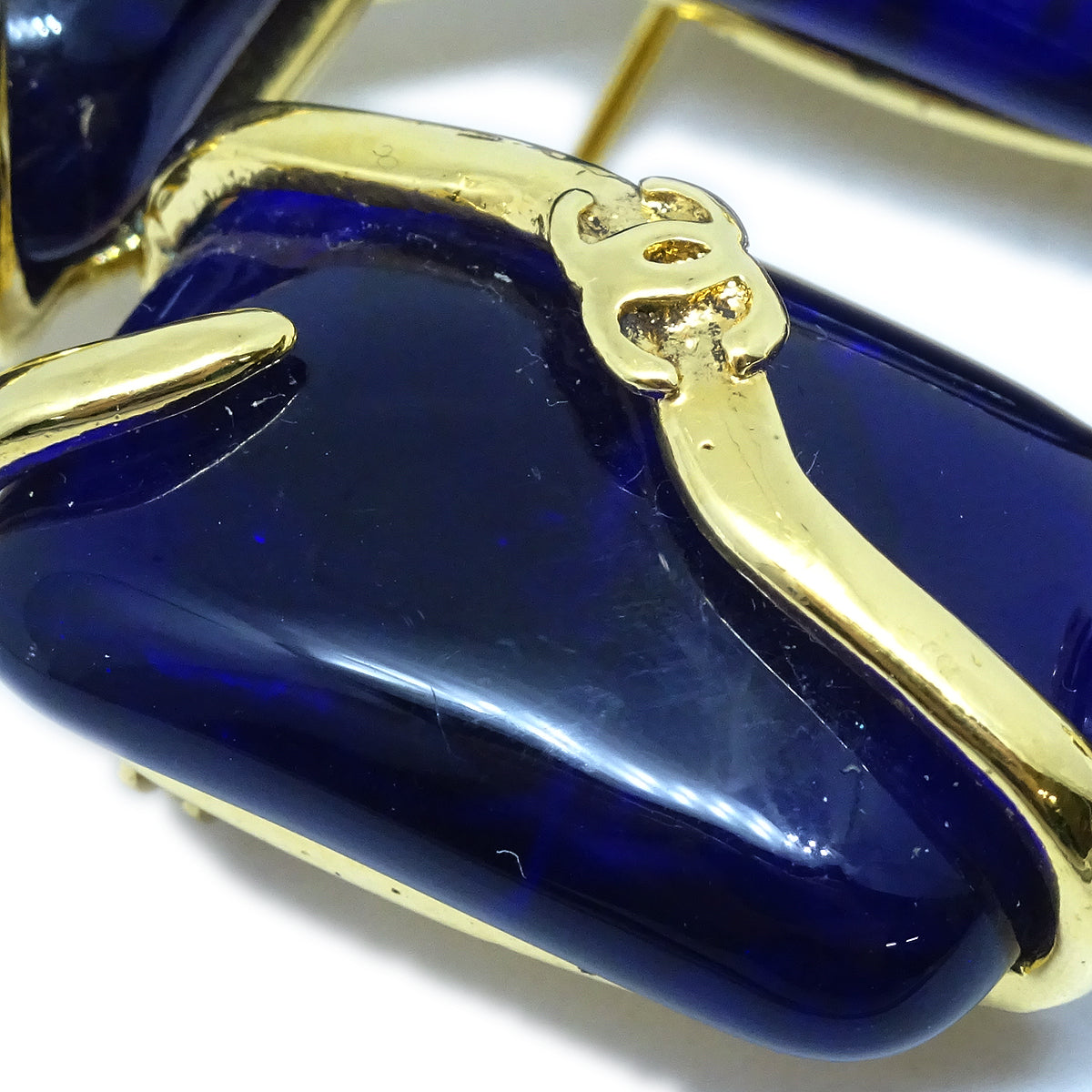 Luxury Chanel 1994 Gold & Blue Gripoix 'CC' Brooch