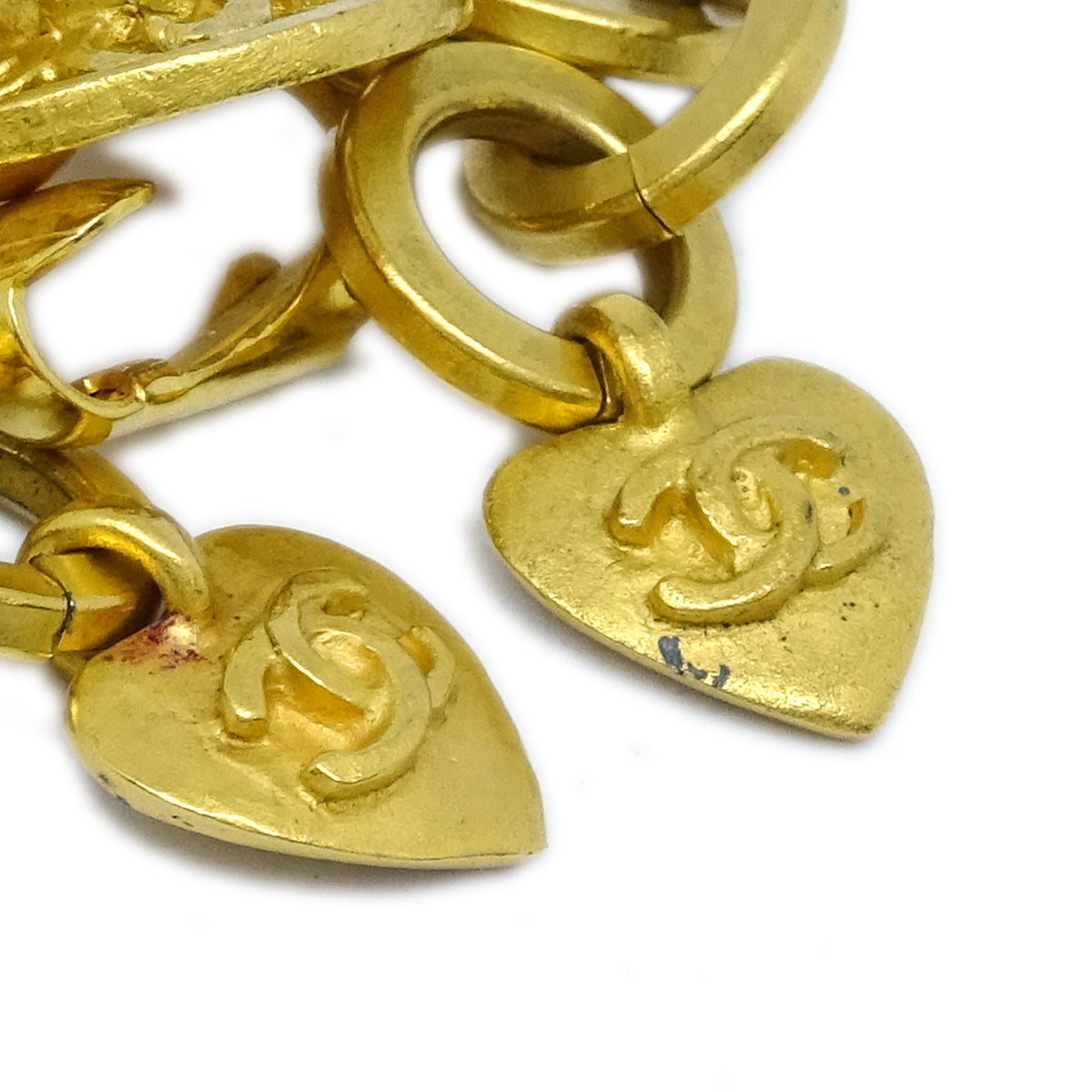 Luxury Chanel Heart Dangle Earrings Clip-On Gold 95P