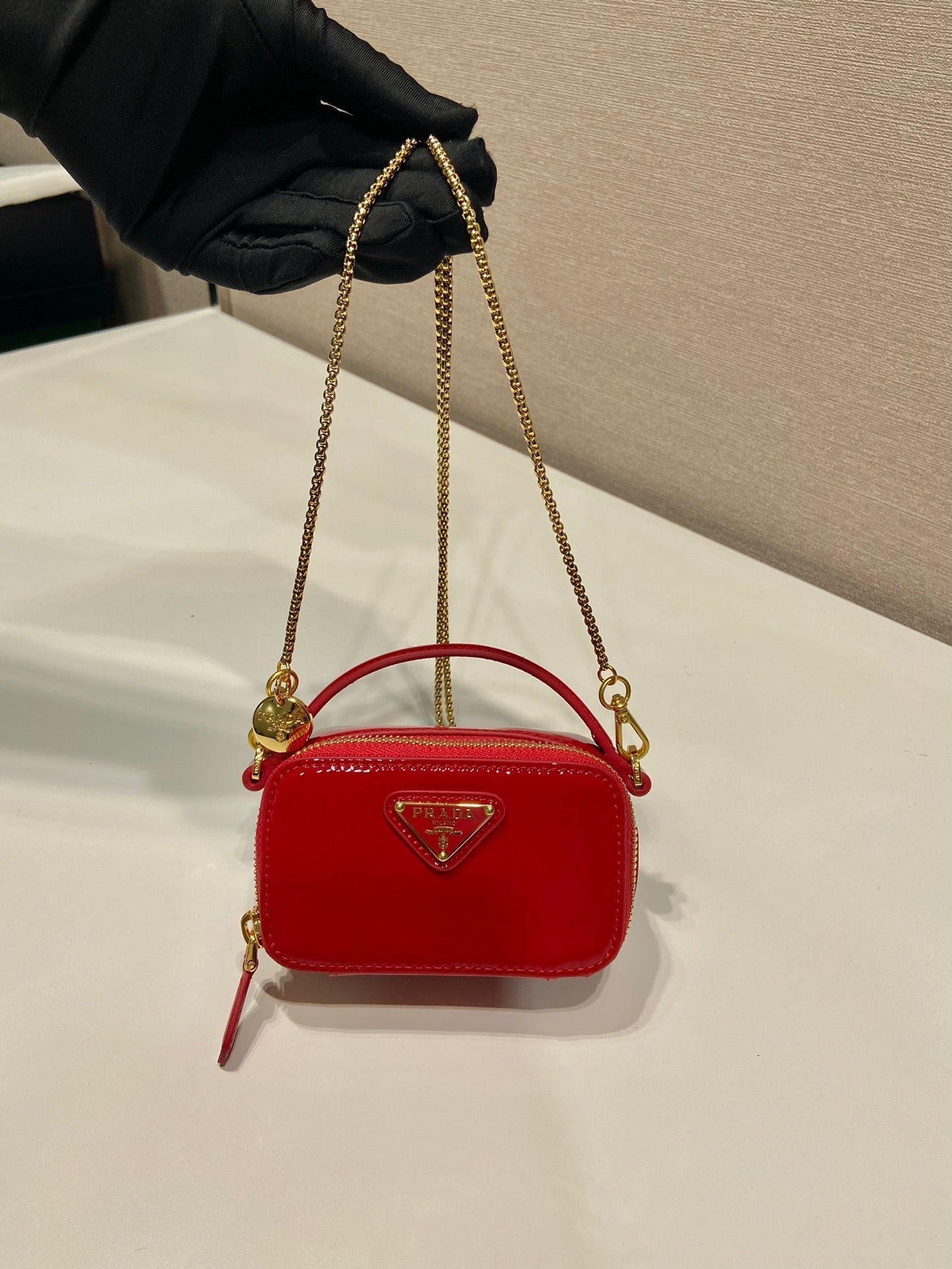 Luxury PradaMINI HAND BAG 11 WITH GOLD STRAP IN RED PATENT CALFSKIN