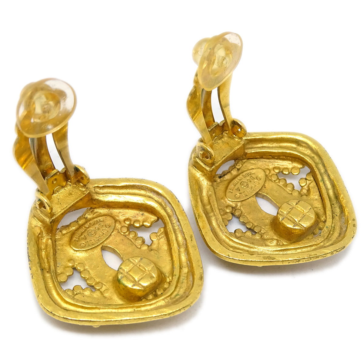 Luxury Chanel Rhombus Earrings Clip-On Gold 96A