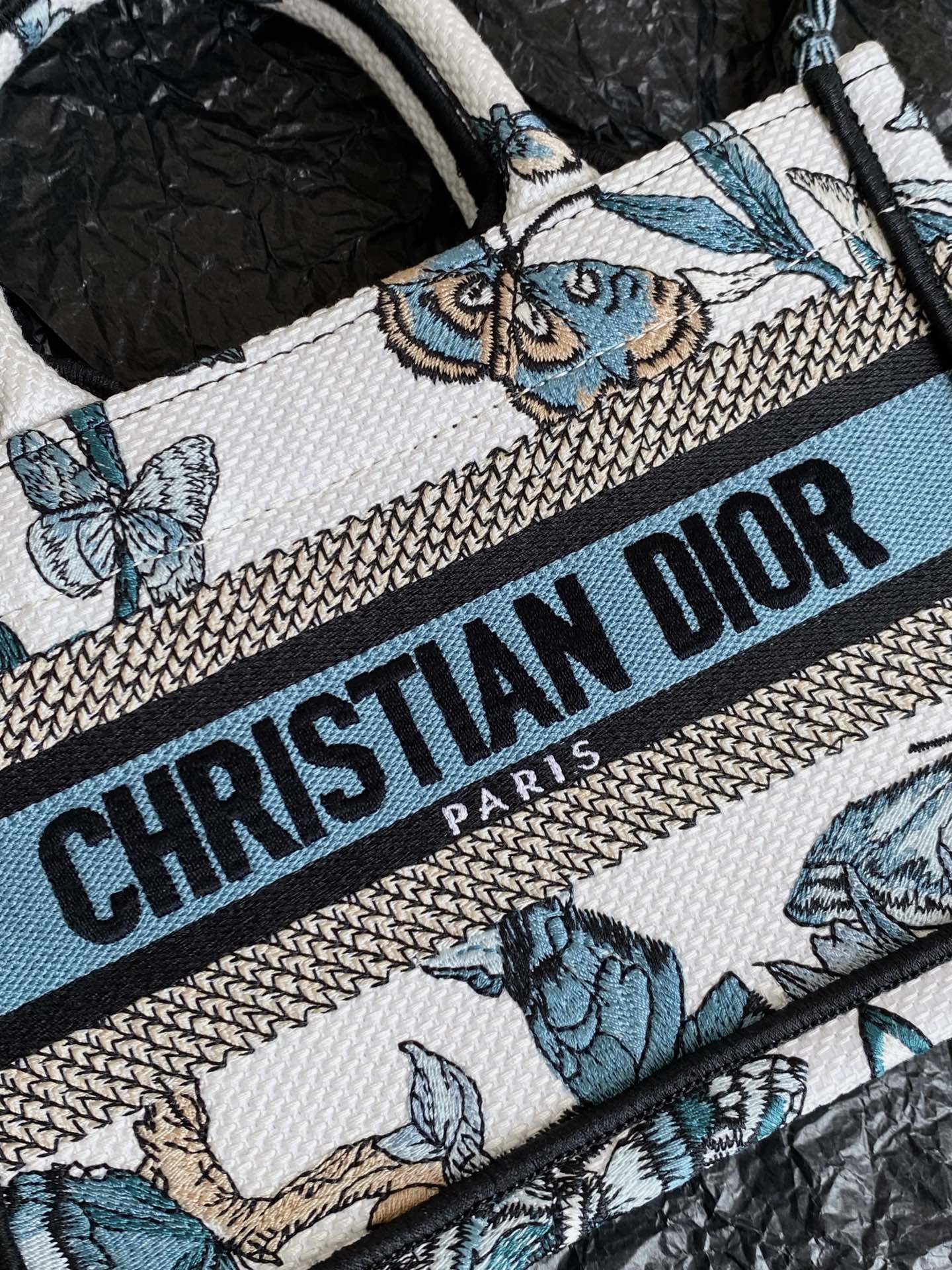 Luxury DiorMINI BOOK TOTE 21 BUTTERFLY PATTERN BLUE CALFSKIN