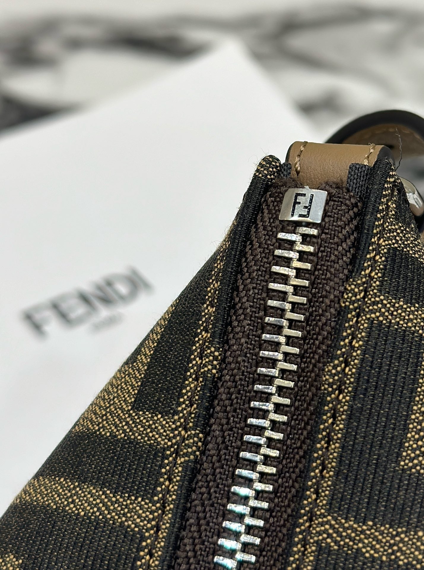 Luxury FendiSHOULDER BAG 19 WITH FF MOTIF IN BROWN JACQUARD FABRIC
