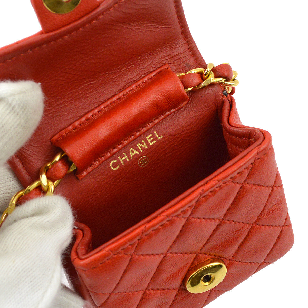 Luxury Chanel Red Lambskin Classic Flap Micro Bag