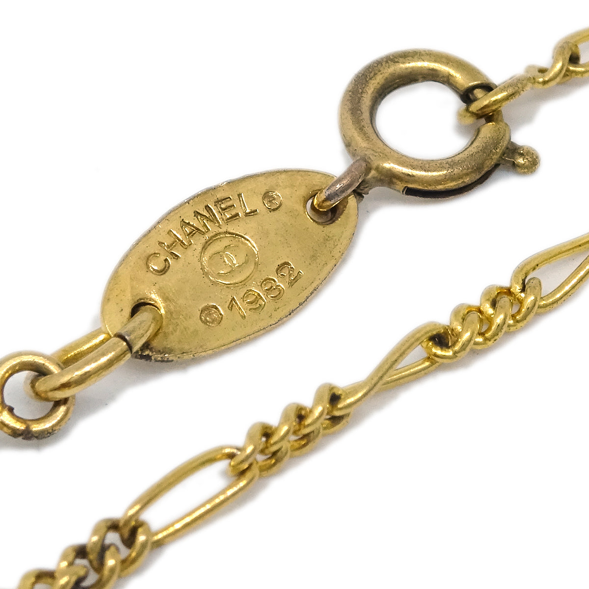 Luxury Chanel CC Chain Pendant Necklace Gold 1982