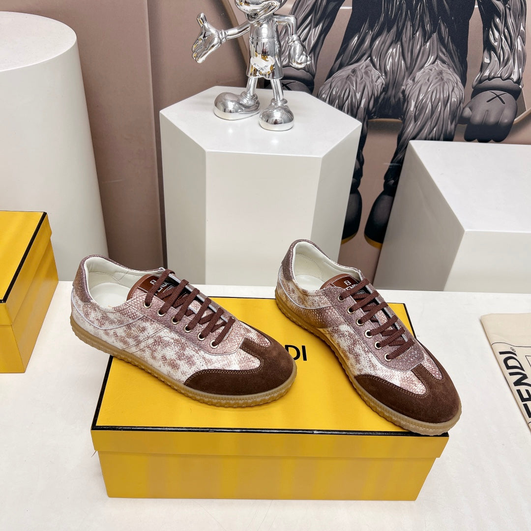Luxury FendiLuxury FendiFLIGHT SNEAKER IN UMBER BROWN SUEDE AND LAMBSKIN