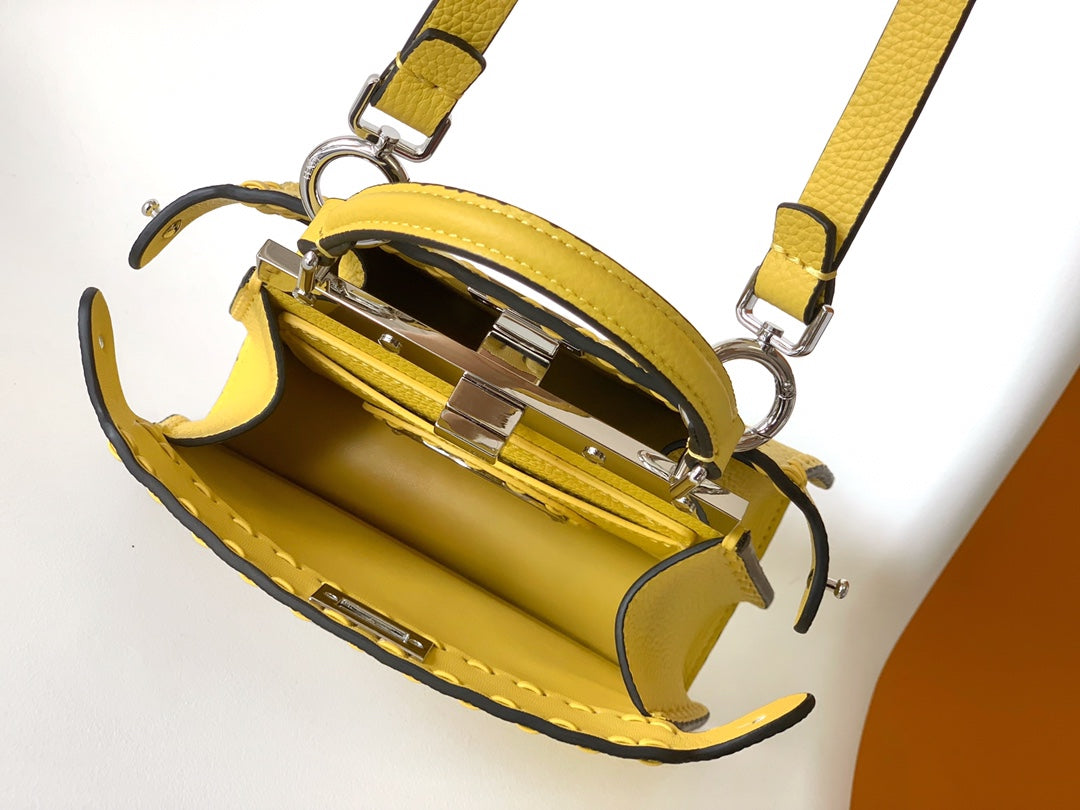 Luxury FendiPeekaboo ISeeU Petite 20 Bag Yellow Leather Shw