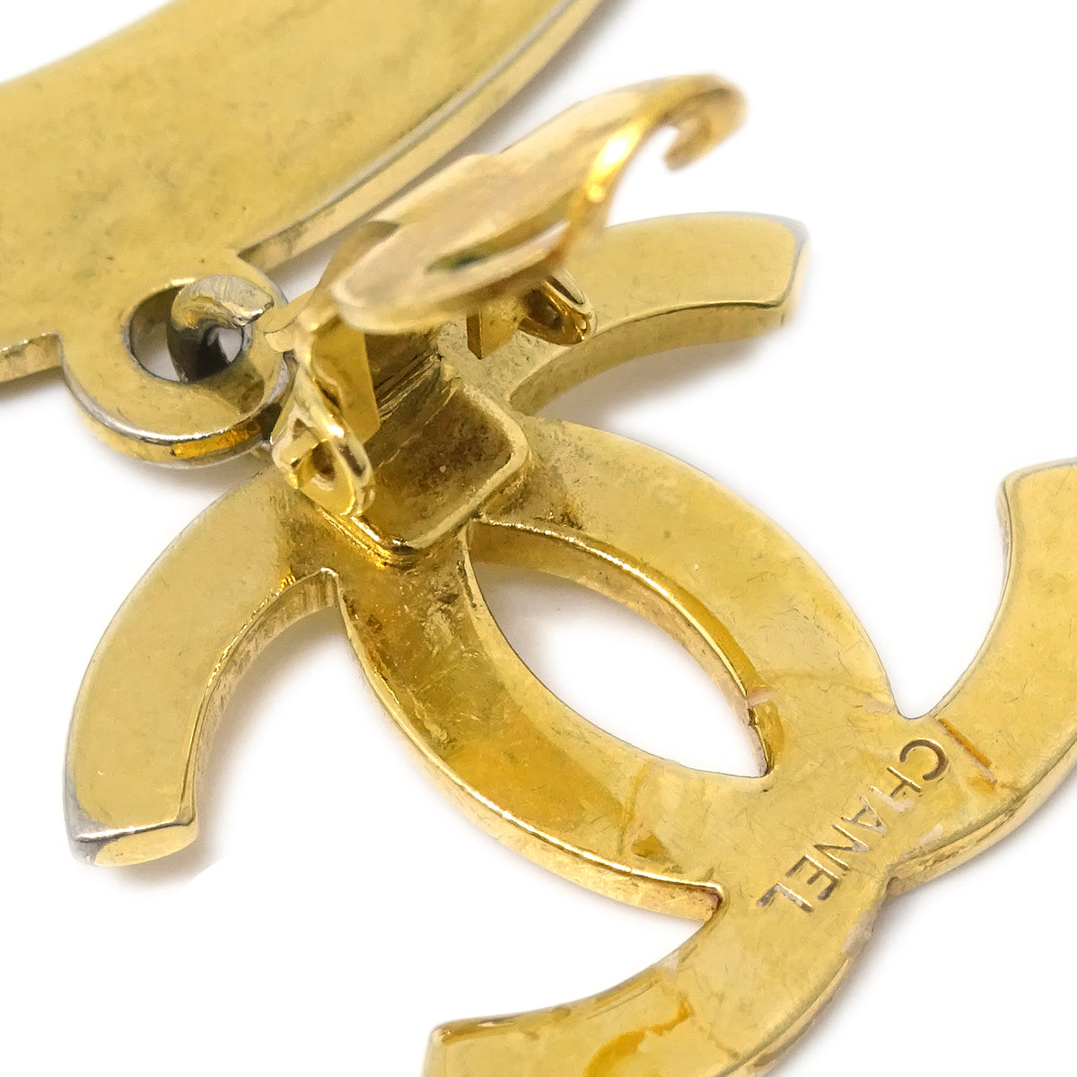 Luxury Chanel Hoop Dangle Earrings Clip-On Gold