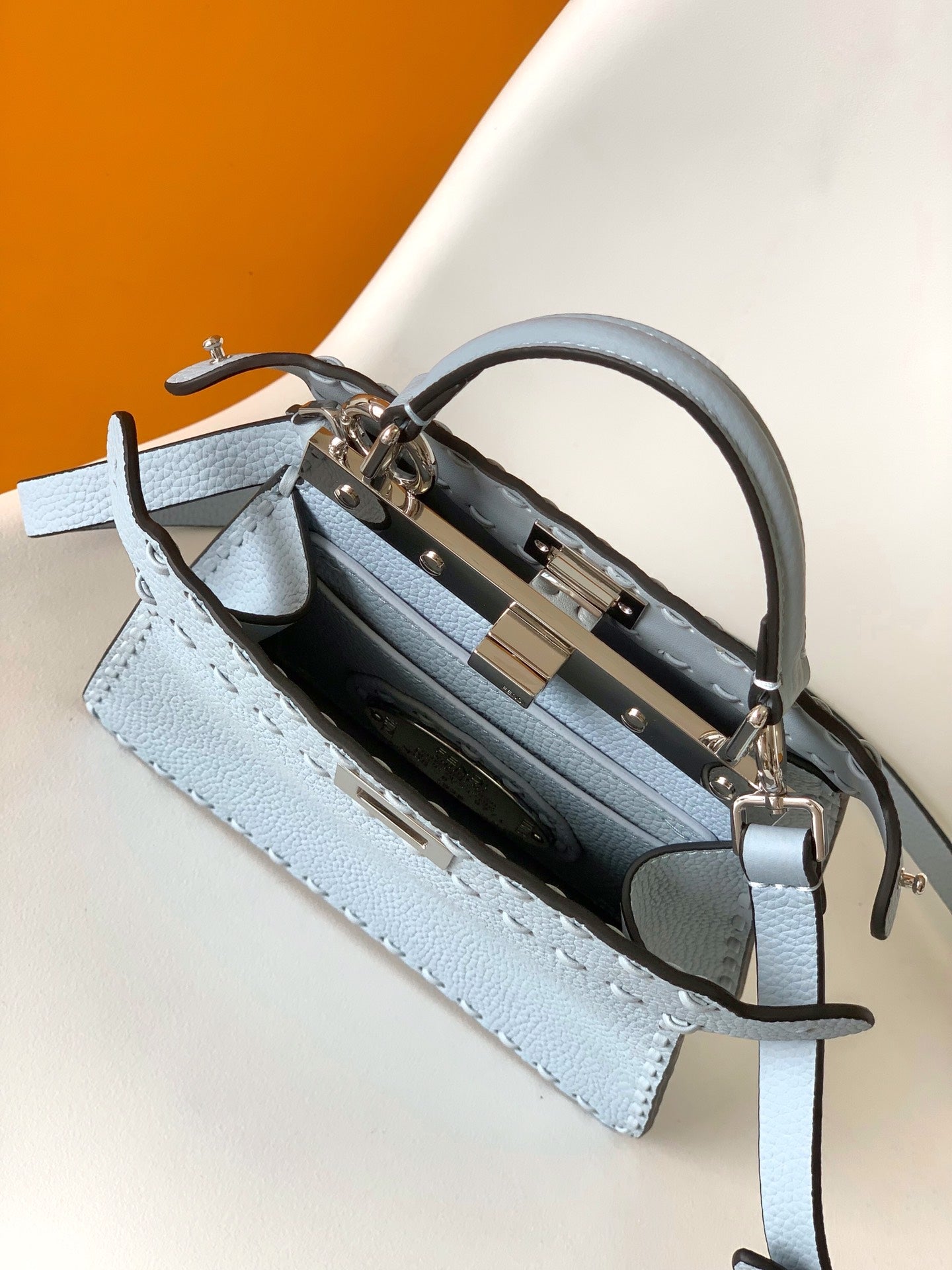 Luxury FendiPeekaboo ISeeU Petite 20 Bag Baby Blue Leather Shw