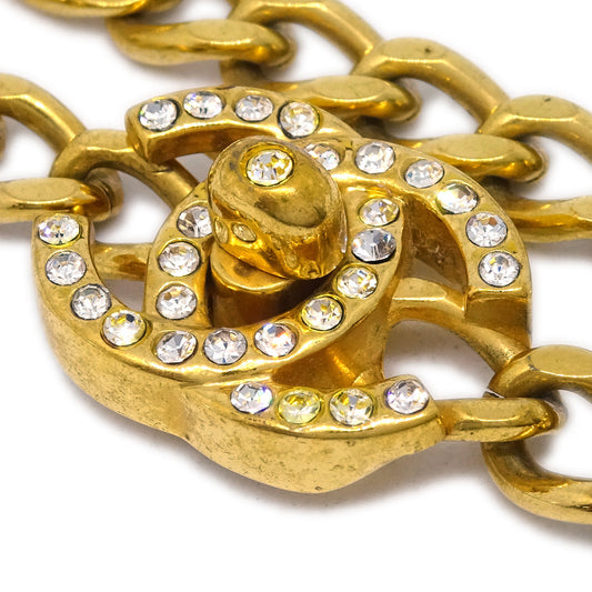 Luxury Chanel Turnlock Rhinestone Gold Chain Bracelet 96A
