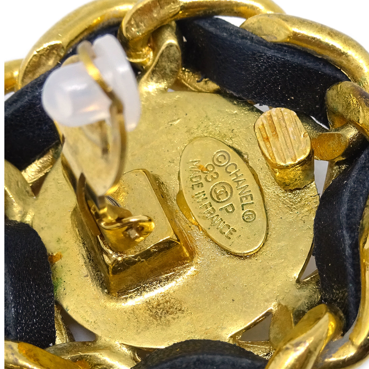 Luxury Chanel Gold Black Button Earrings Clip-On 93P