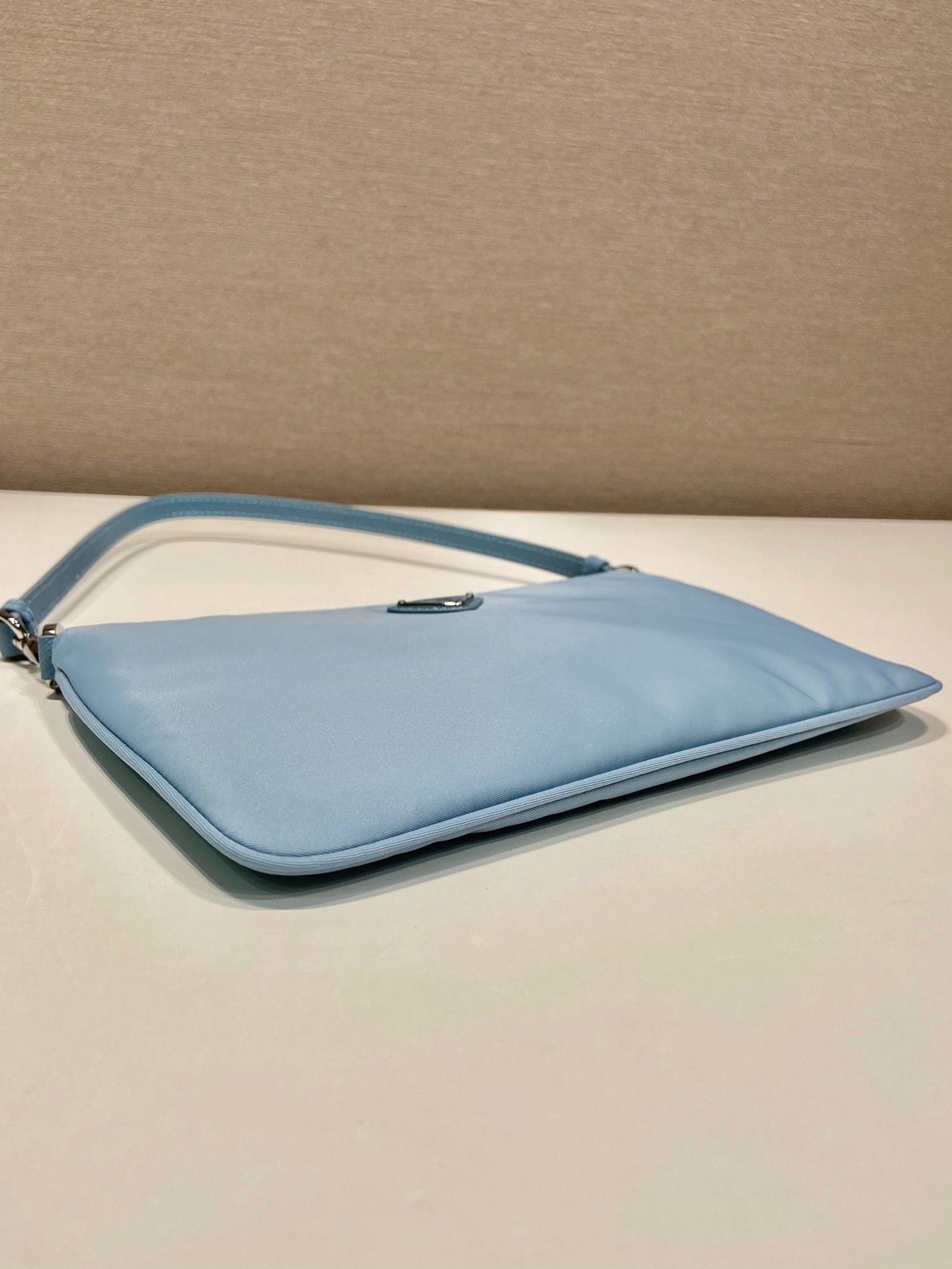 Luxury PradaSHOULDER BAG 24 WITH TRIANGLE LOGO IN SKY BLUE RE-NYLON FABRIC