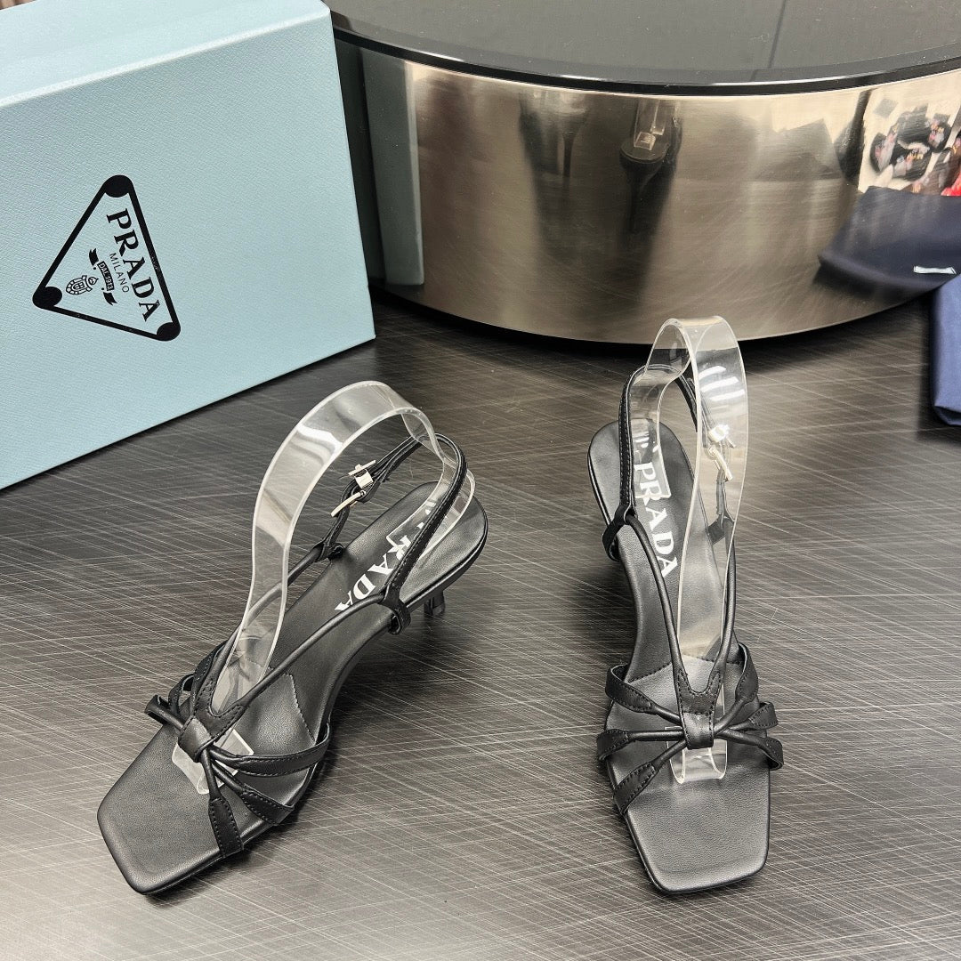Luxury PradaHEELED SANDALS BLACK LAMBSKIN