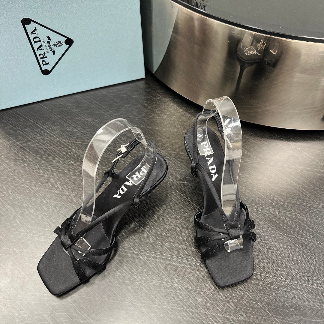 Luxury PradaHEELED SANDALS BLACK SATIN
