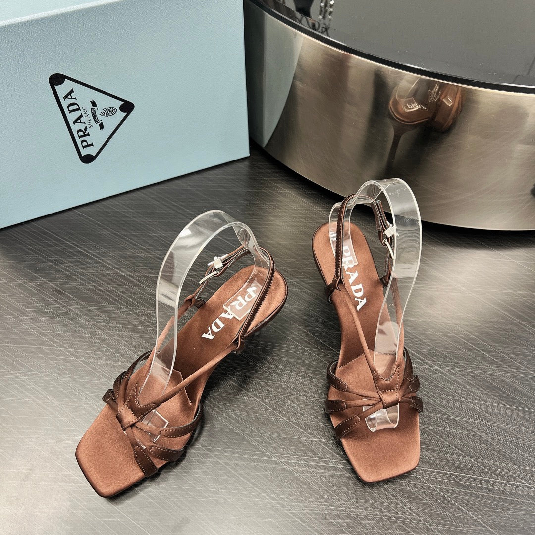 Luxury PradaHEELED SANDALS CINNAMON SATIN