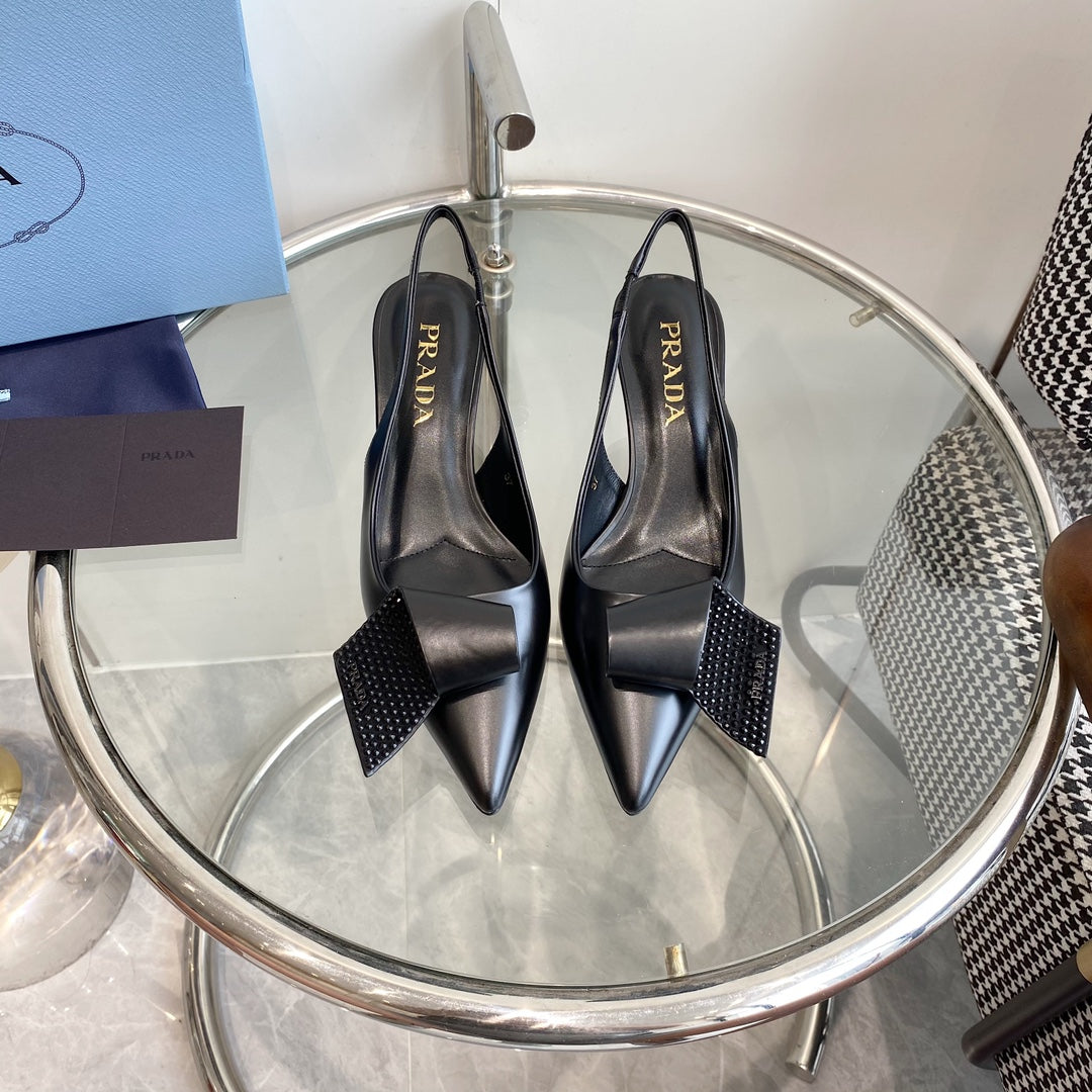 Luxury PradaSLINGBACK PUMPS BLACK ATTACHED BOW LAMBSKIN