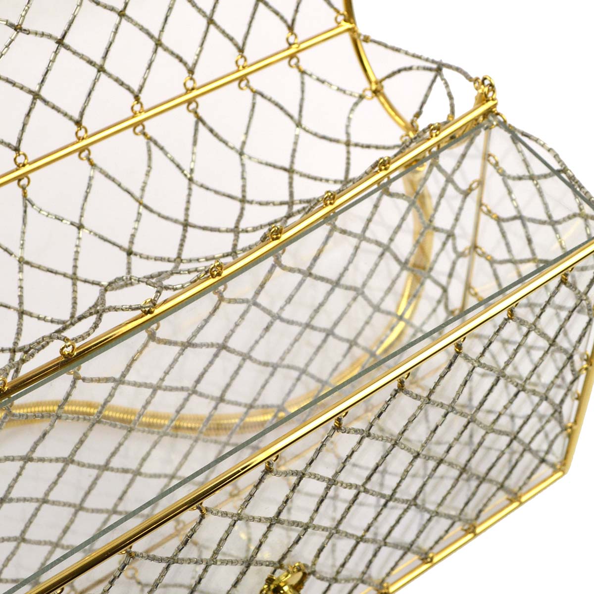 Luxury Chanel * Clear Gold Beaded Flap Shoulder Bag Medium