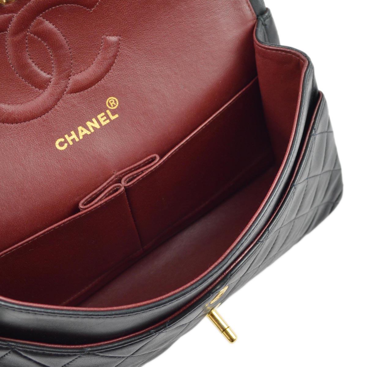 Luxury Chanel 1994-1996 Black Lambskin Medium Classic Double Flap Shoulder Bag