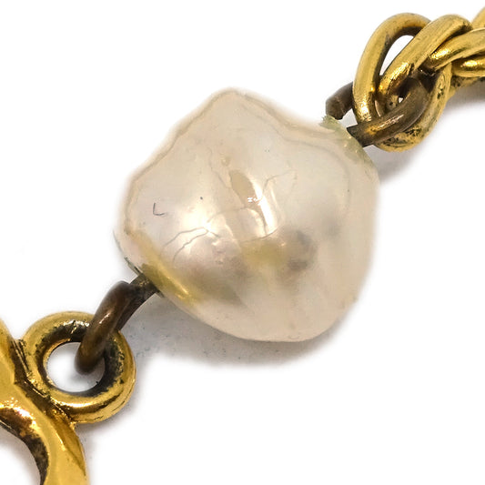 Luxury Chanel Gold Costume Pearl Clover Bracelet 1983