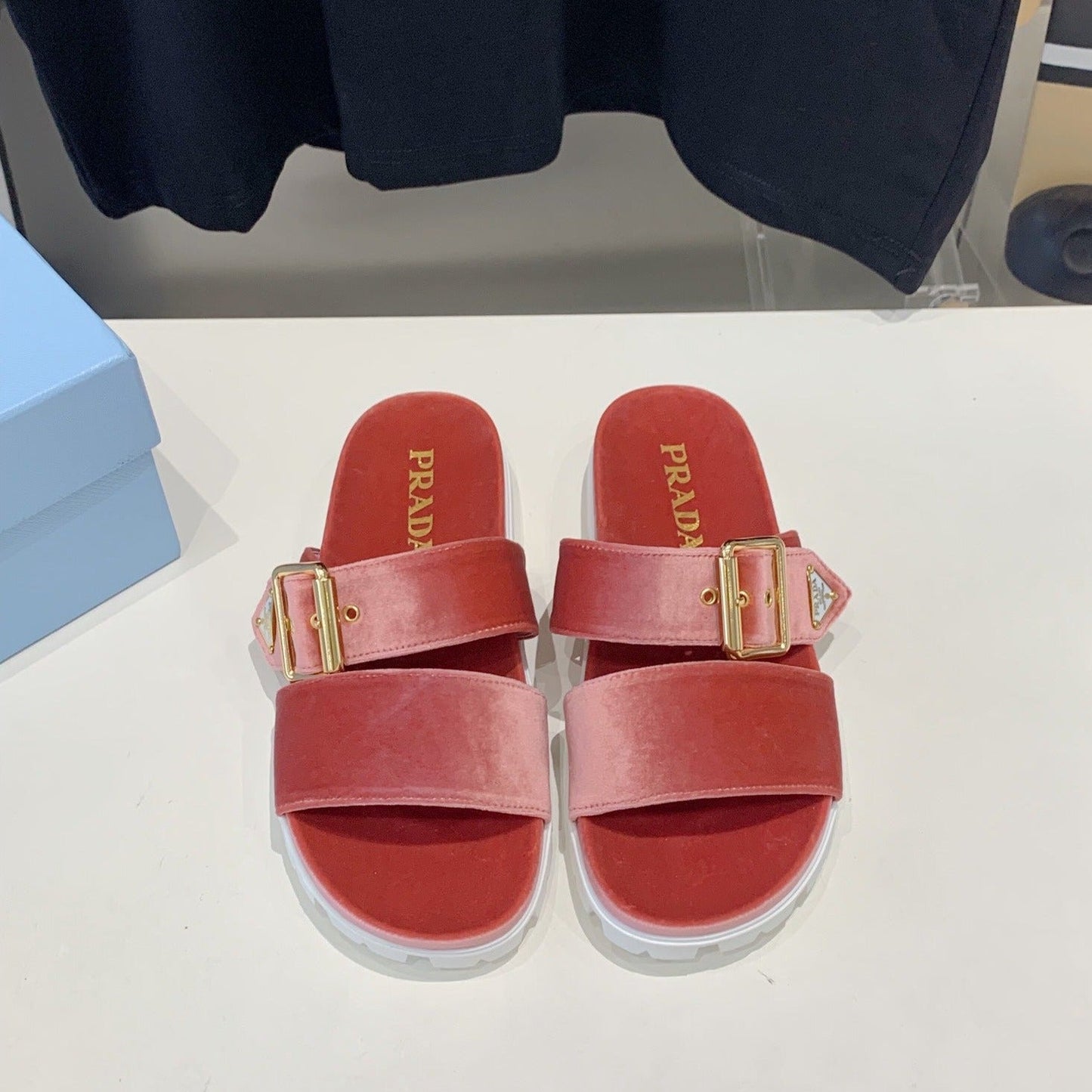 Luxury PradaSLIDES SANDALS DARK PINK VELVET