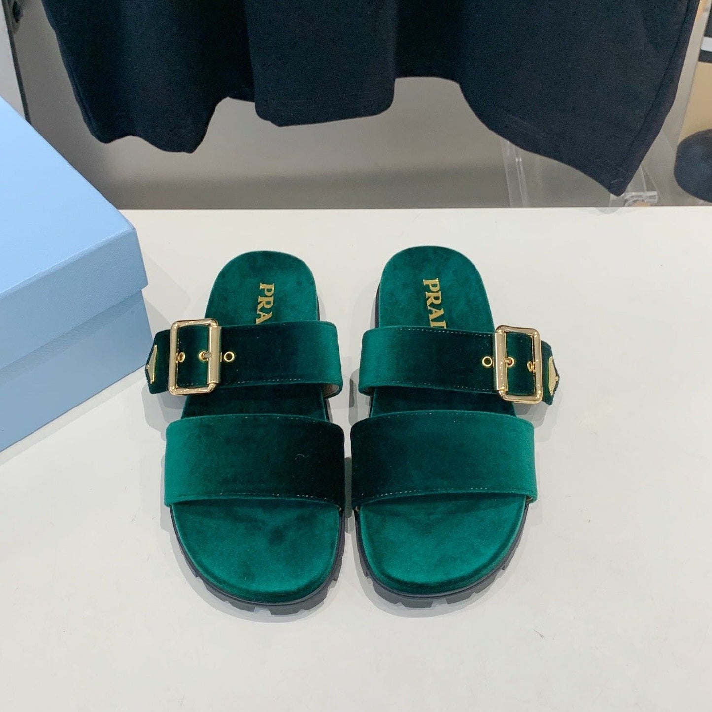 Luxury PradaSLIDES SANDALS OCEAN VELVET
