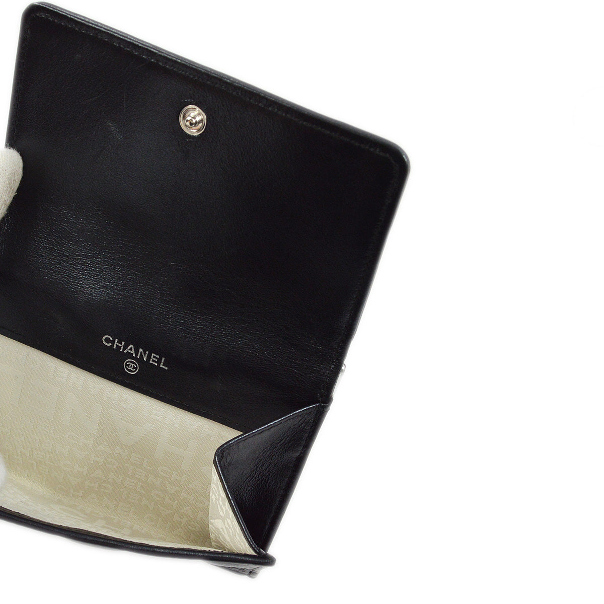 Luxury Chanel 2005-2006 Black Lambskin Icon Bifold Wallet Purse