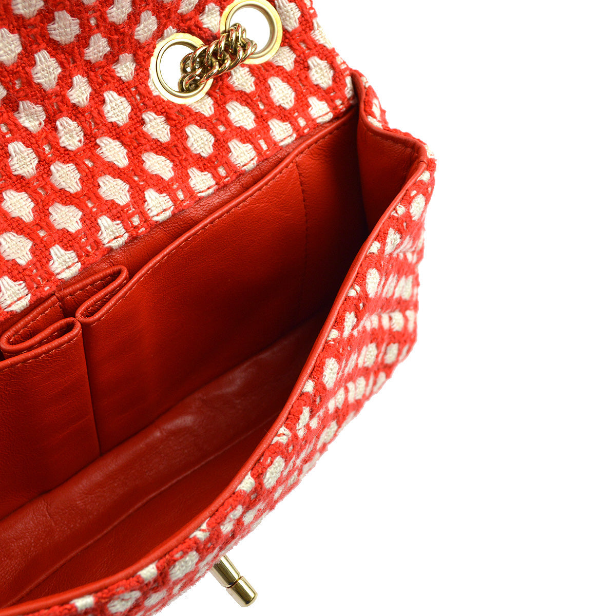 Luxury Chanel 2008-2009 Red Cotton Double Chain Classic Flap Shoulder Bag