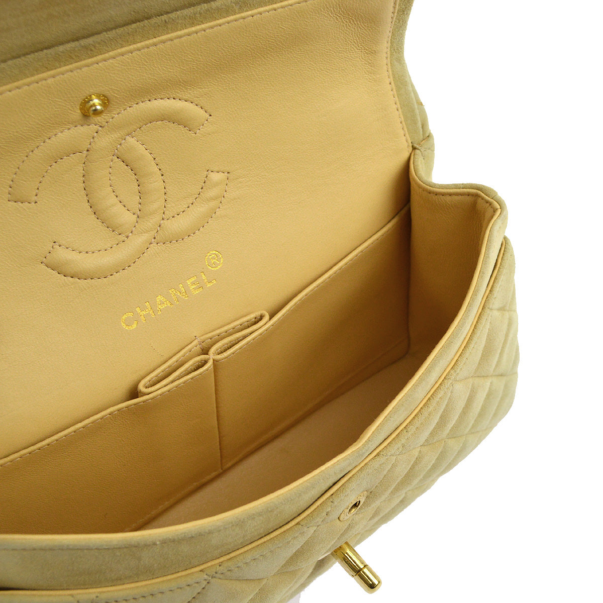 Luxury Chanel 1991-1994 Beige Suede Small Classic Double Flap Shoulder Bag