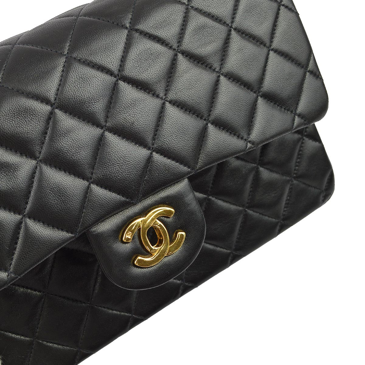 Luxury Chanel 1991-1994 Black Lambskin Medium Classic Double Flap Shoulder Bag