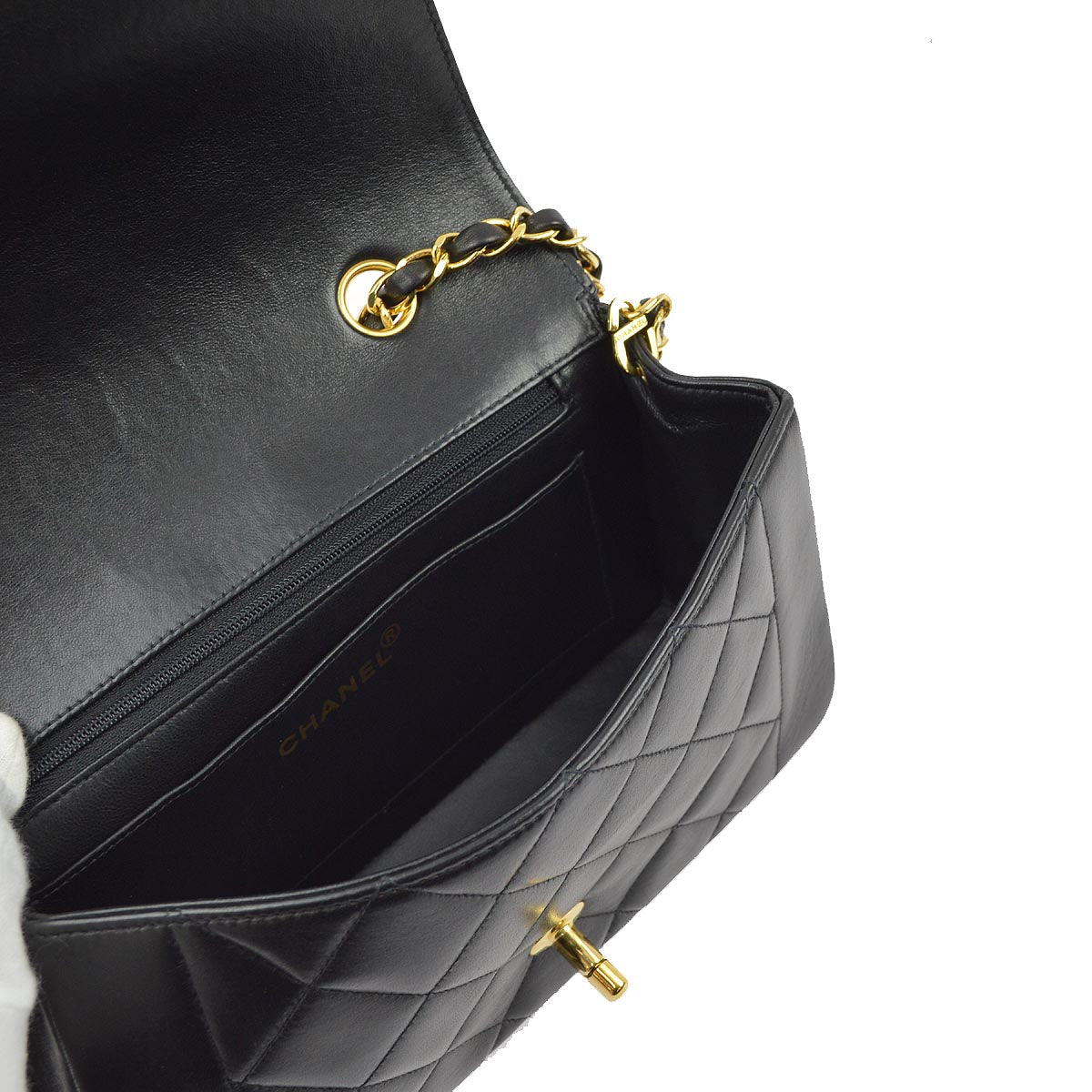 Luxury Chanel 1996-1997 Black Lambskin Small Diana Shoulder Bag
