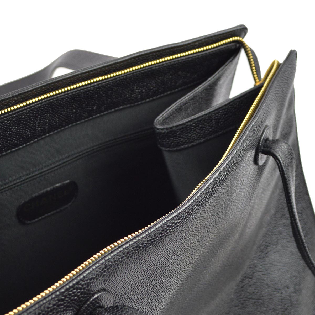 Luxury Chanel 1997-1999 Black Caviar Shoulder Tote Bag