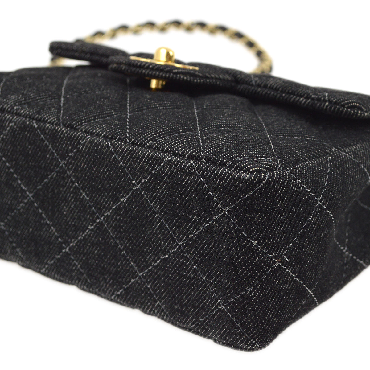 Luxury Chanel 2000-2001 Black Denim Mini Classic Square Flap Shoulder Bag 17