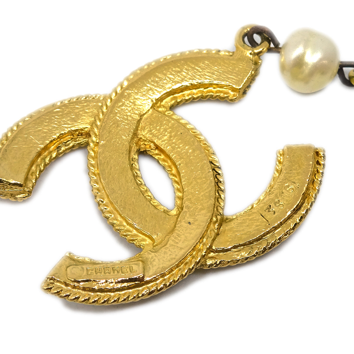 Luxury Chanel Gold CC Pendant Costume Pearl Necklace