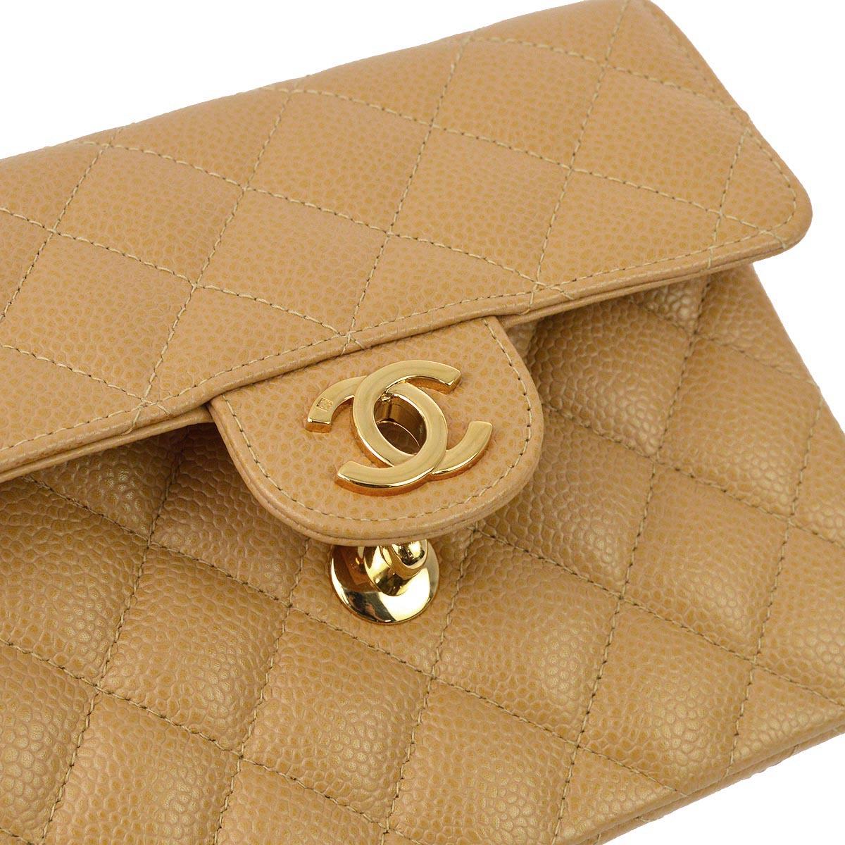 Luxury Chanel 2003-2004 Beige Caviar Mini Classic Square Flap Shoulder Bag 17