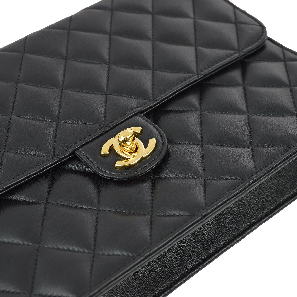Luxury Chanel 2008-2009 Black Lambskin Turnlock Medium Half Flap Shoulder Bag