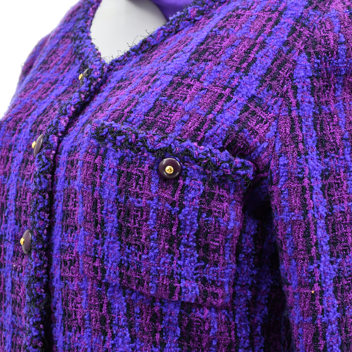 Luxury Chanel Setup Suit Jacket Skirt Purple 95A #40