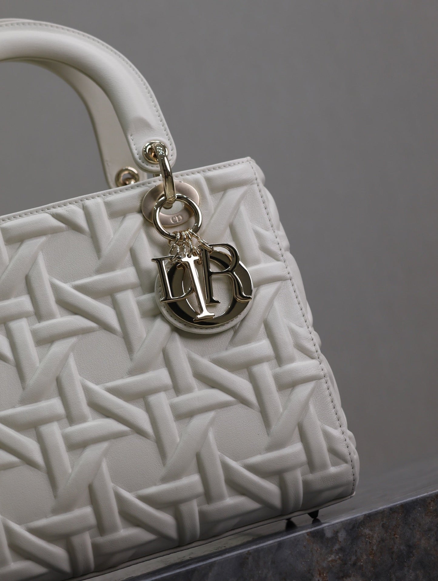 Luxury DiorLady Bag 20cm White Graphic Lambskin