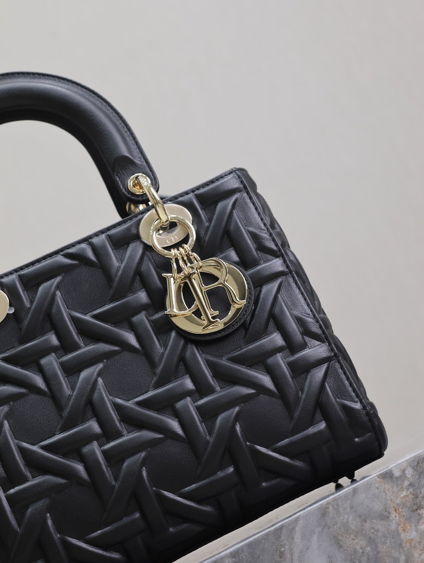 Luxury DiorLady Bag 20cm Black Graphic Lambskin