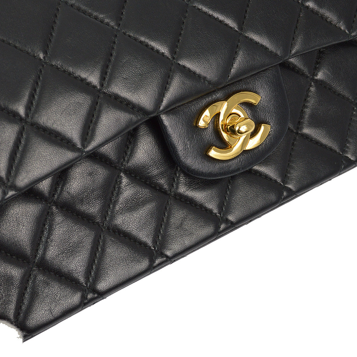 Luxury Chanel 2000-2001 Black Lambskin Medium Classic Double Flap Shoulder Bag