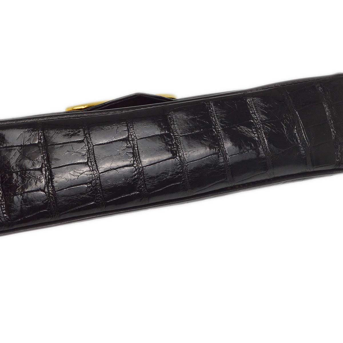 Luxury Chanel * 1986-1988 Black Crocodile Chain Shoulder Bag