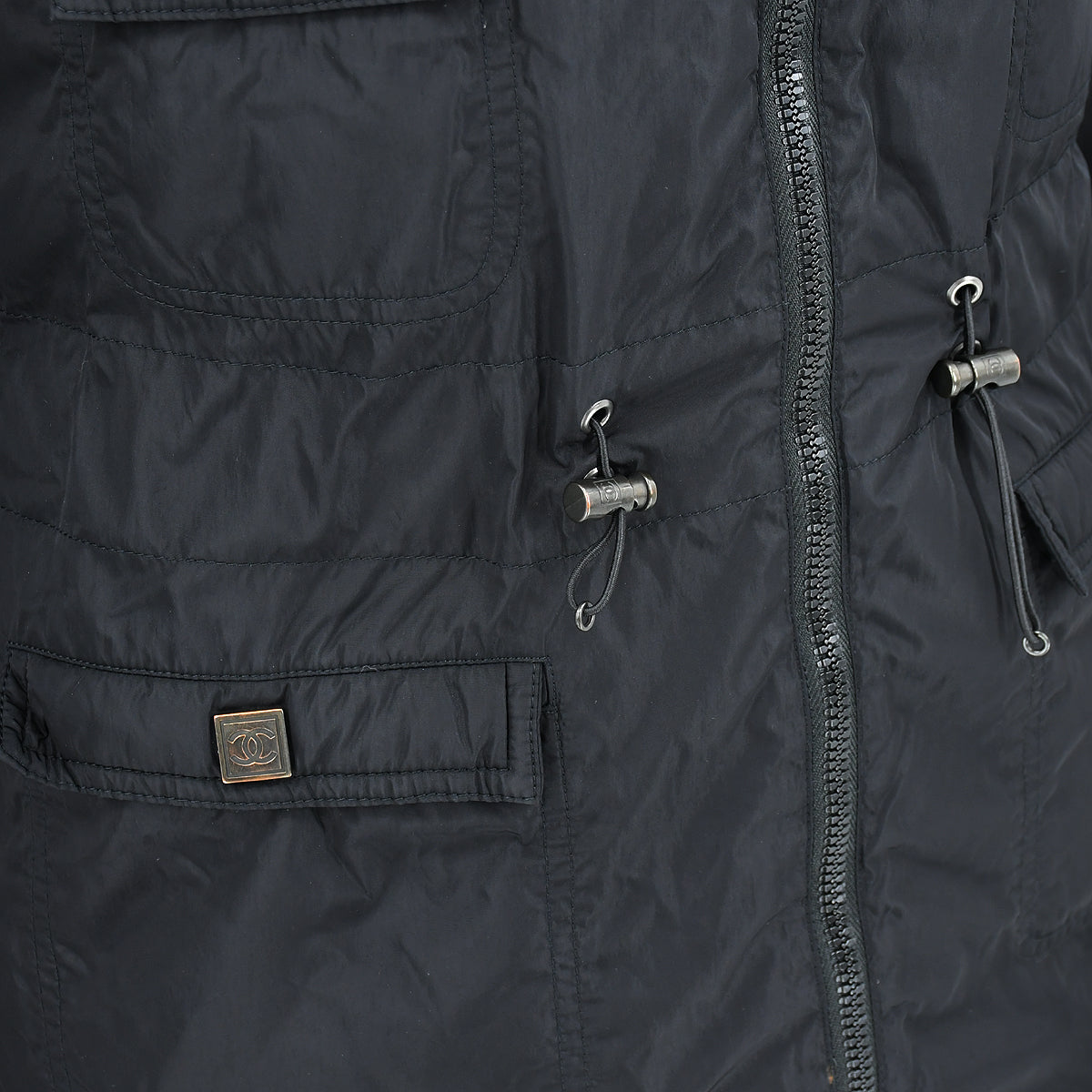 Luxury Chanel Sport Line Zip Up Hooded Jacket Black 07A #38