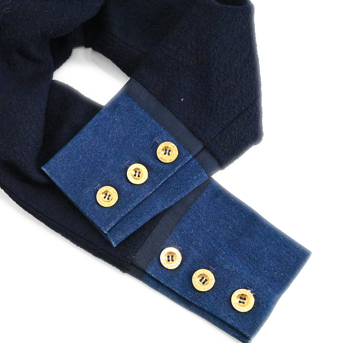 Luxury Chanel 1991 Setup Suit Jacket Skirt Navy Indigo 26 #36