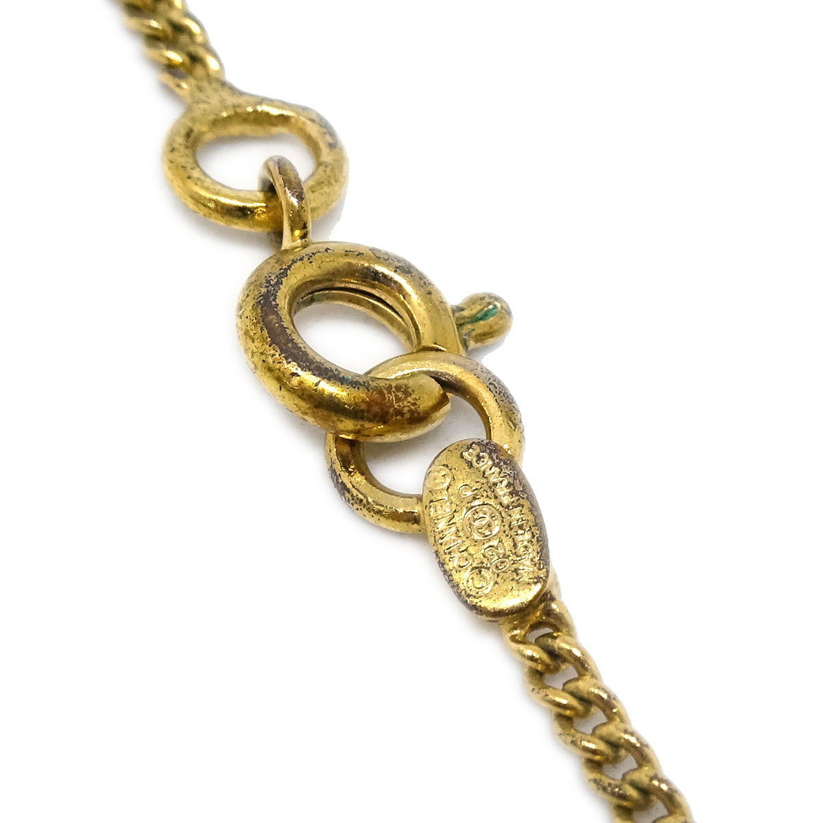 Luxury Chanel CC Chain Pendant Necklace Rhinestone Gold 02P