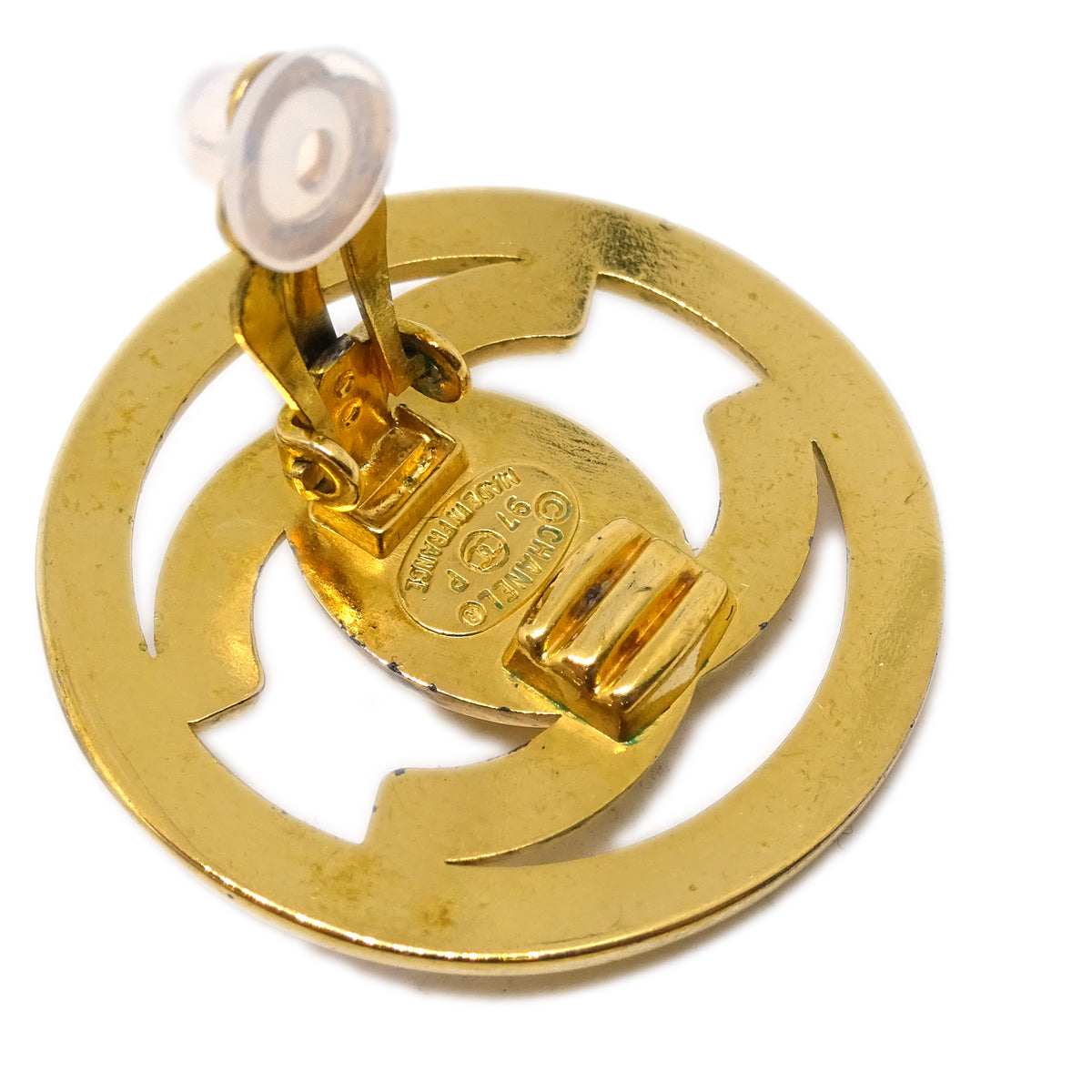 Luxury Chanel CC Turnlock Button Earrings Gold Clip-On 97P