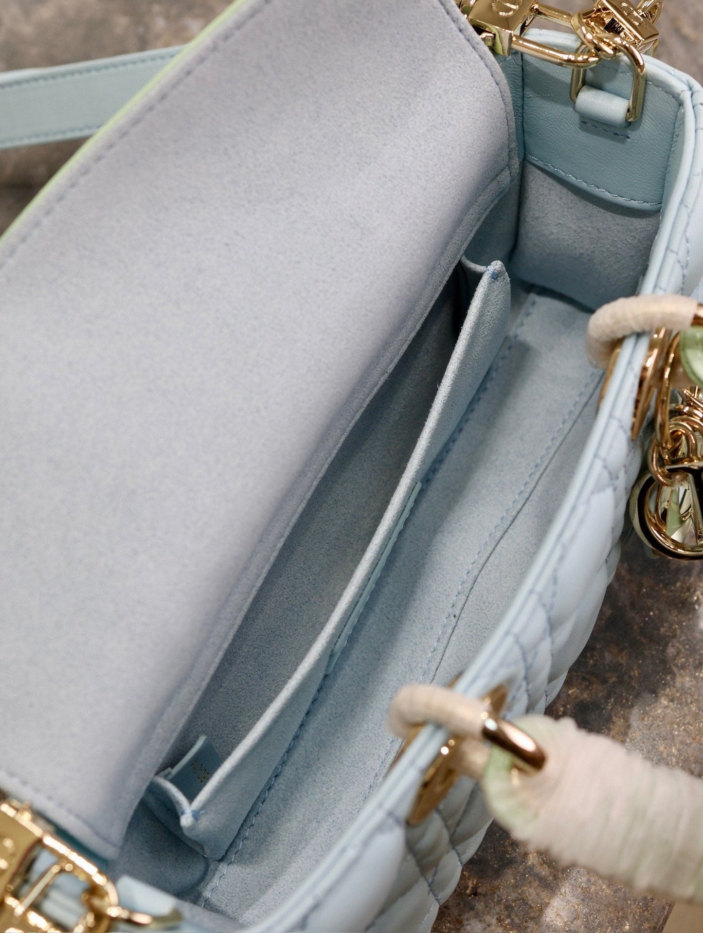 Luxury DiorLady D-Joy Bag 22 Celeste Blue Pale Green Lambskin
