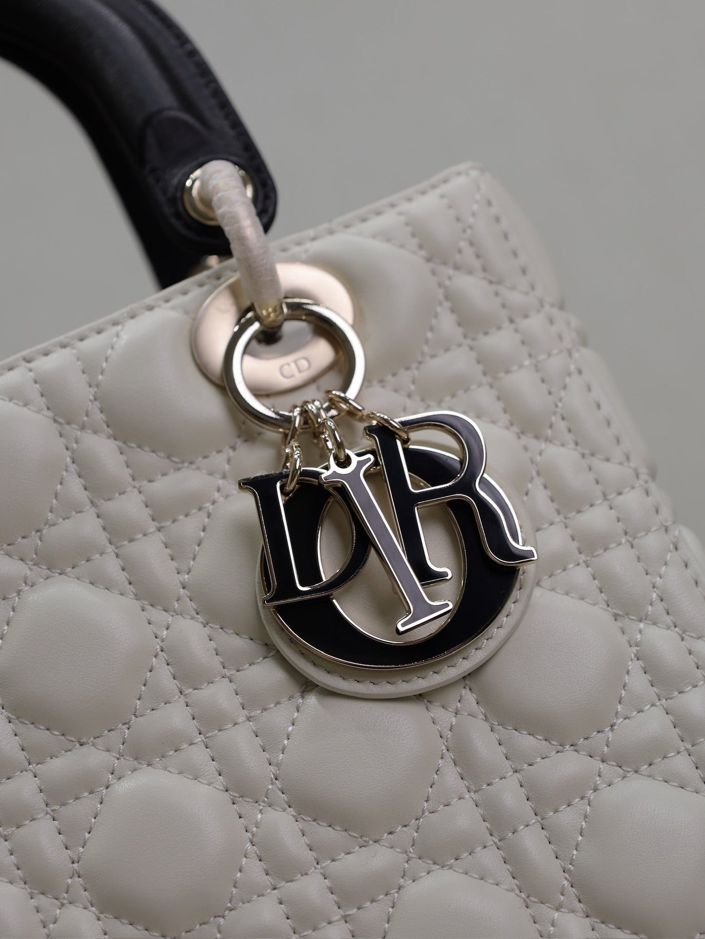 Luxury DiorLady Bag 20cm White Black Lambskin