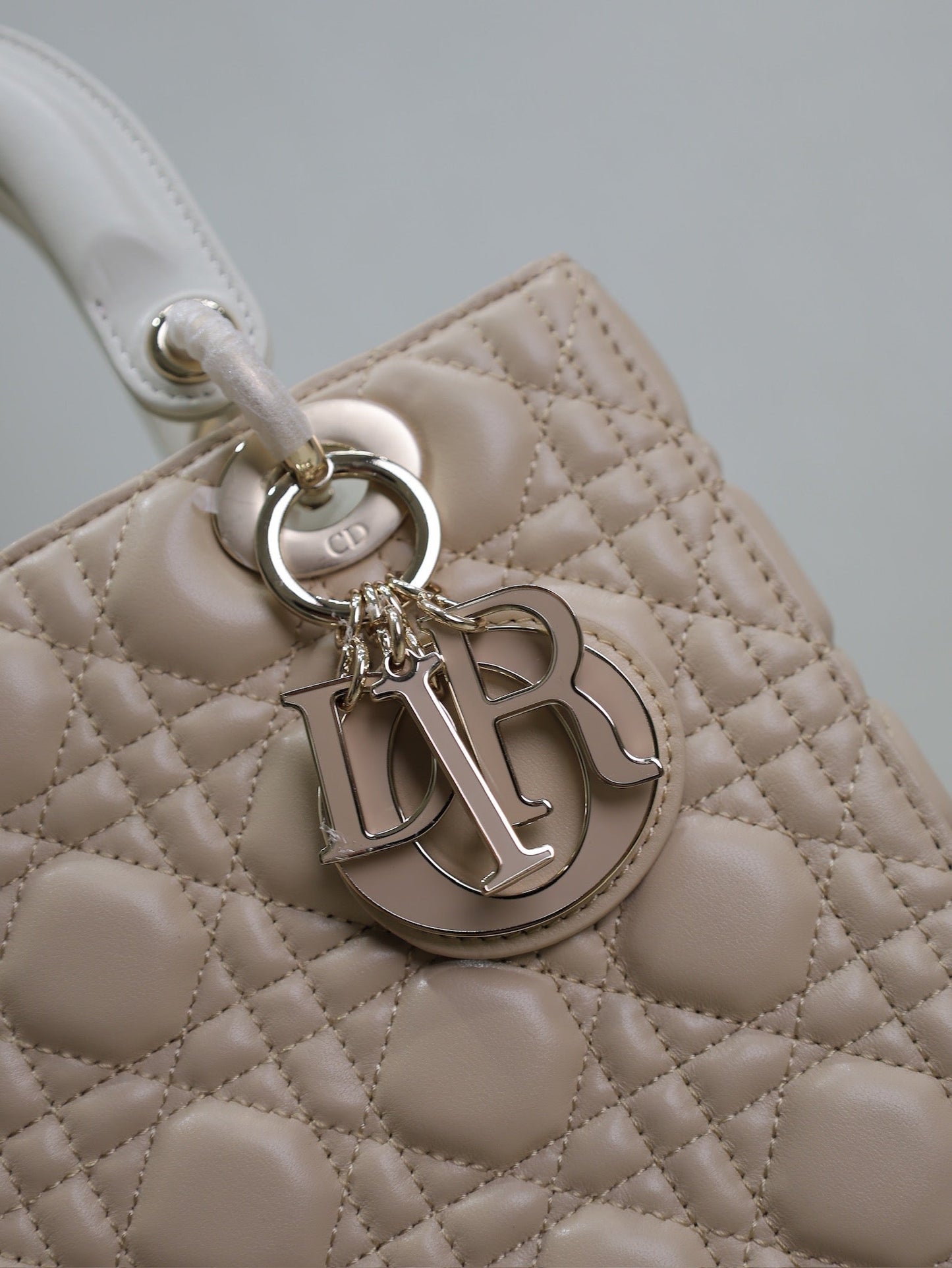 Luxury DiorLady Bag 20cm Beige White Lambskin