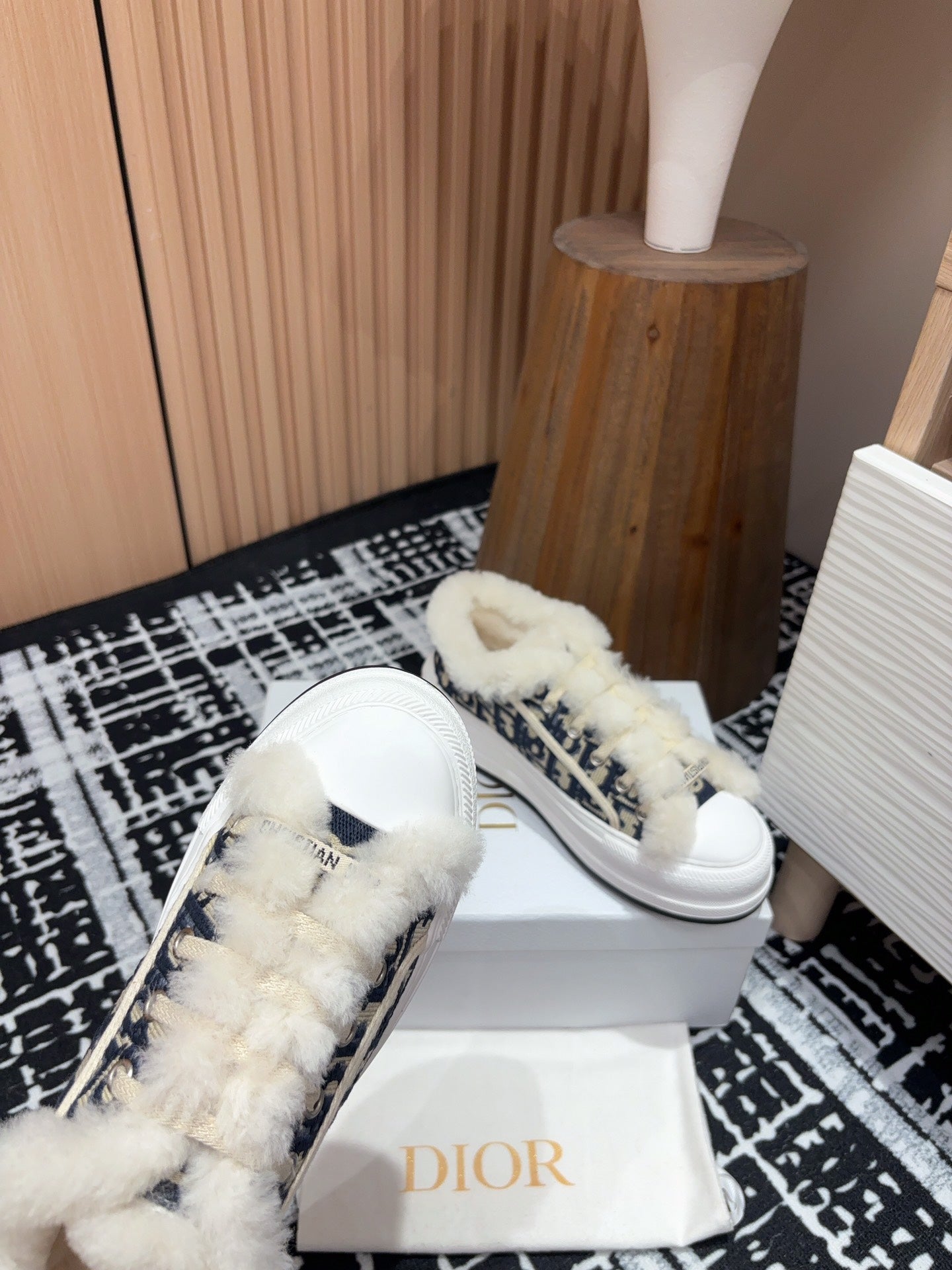 Luxury DiorWalk'n' Luxury DiorPlatform Sneaker Black Mix charcoal Blue Oblique Jacquard And Fleece Lining
